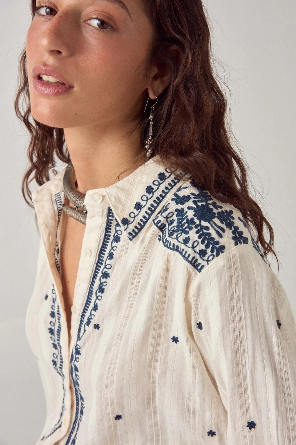 Salinger Shirt, Cream Indigo (Texas Sun) - Image 3