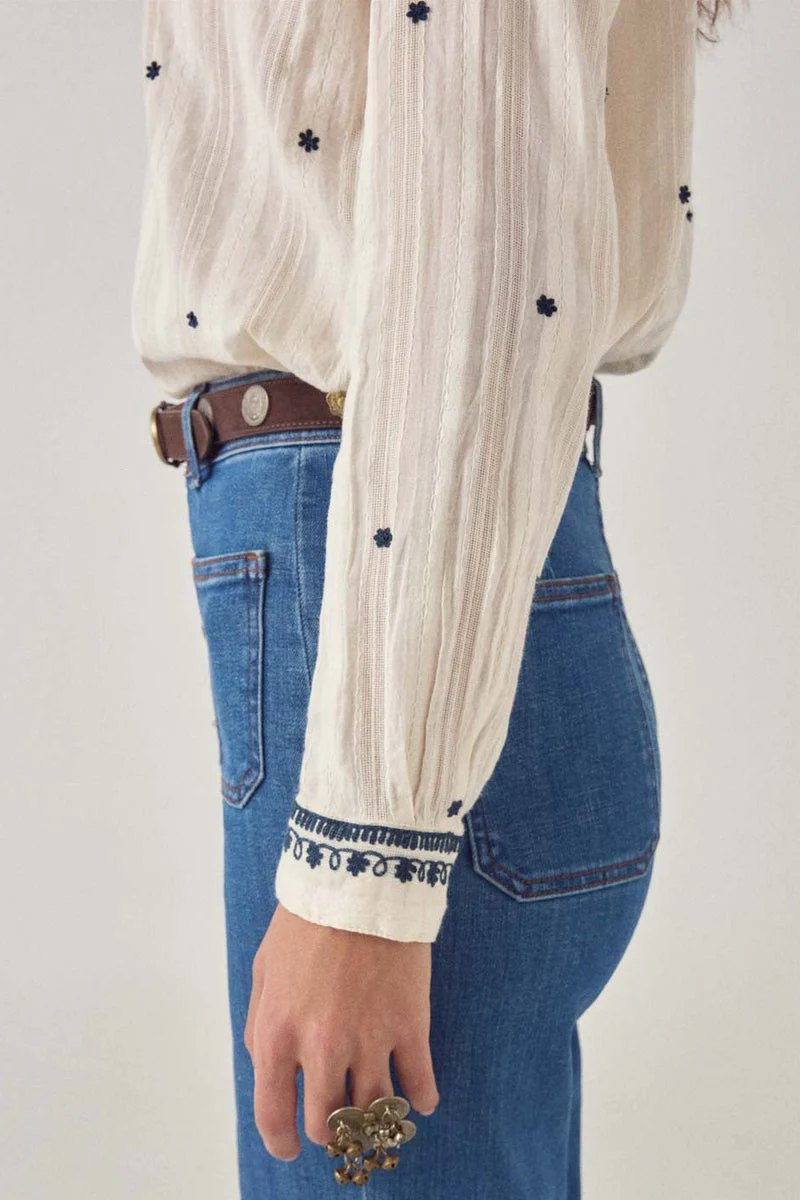 Salinger Shirt, Cream Indigo (Texas Sun) - Image 4