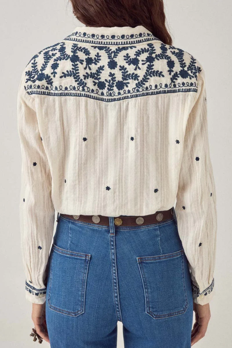Salinger Shirt, Cream Indigo (Texas Sun) - Image 5